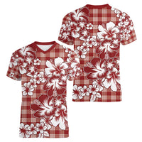 Hibiscus Pakala Fantasy Red Women V-Neck T-Shirt Tropical Floral Stylized - Polynesian Pride