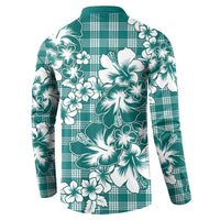 Hibiscus Pakala Aqua Teal Button Sweatshirt Tropical Floral Stylized - Polynesian Pride