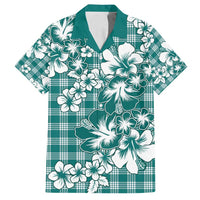 Hibiscus Pakala Aqua Teal Family Matching Long Sleeve Bodycon Dress and Hawaiian Shirt Tropical Floral Stylized - Polynesian Pride