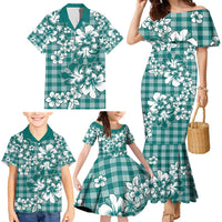 Hibiscus Pakala Aqua Teal Family Matching Mermaid Dress and Hawaiian Shirt Tropical Floral Stylized - Polynesian Pride