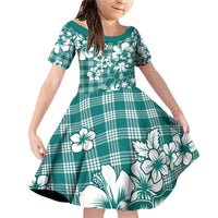 Hibiscus Pakala Aqua Teal Family Matching Off Shoulder Short Dress and Hawaiian Shirt Tropical Floral Stylized - Polynesian Pride