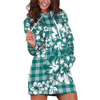 Hibiscus Pakala Aqua Teal Hoodie Dress Tropical Floral Stylized - Polynesian Pride
