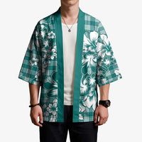 Hibiscus Pakala Aqua Teal Kimono Tropical Floral Stylized - Polynesian Pride