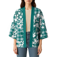Hibiscus Pakala Aqua Teal Kimono Tropical Floral Stylized - Polynesian Pride