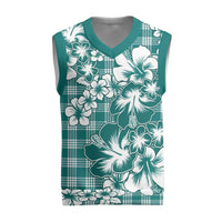 Hibiscus Pakala Aqua Teal Christmas Knitted V-Neck Vest Tropical Floral Stylized LT01 Teal - Polynesian Pride