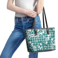 Hibiscus Pakala Aqua Teal Leather Tote Bag Tropical Floral Stylized - Polynesian Pride