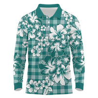 Hibiscus Pakala Aqua Teal Long Sleeve Polo Shirt Tropical Floral Stylized LT01 Teal - Polynesian Pride