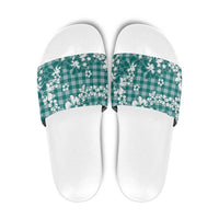 Hibiscus Pakala Aqua Teal Slide Sandals Tropical Floral Stylized - Polynesian Pride