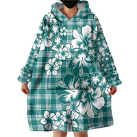Hibiscus Pakala Aqua Teal Wearable Blanket Hoodie Tropical Floral Stylized - Polynesian Pride
