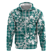 Hibiscus Pakala Aqua Teal Zip Hoodie Tropical Floral Stylized - Polynesian Pride