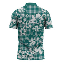 Hibiscus Pakala Aqua Teal Zipper Polo Shirt Tropical Floral Stylized - Polynesian Pride