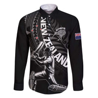 Custom New Zealand Cricket Family Matching Off The Shoulder Long Sleeve Dress and Hawaiian Shirt Maori Kiwi Black Fern