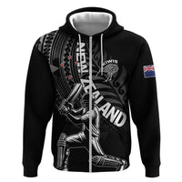 Custom New Zealand Cricket Zip Hoodie Maori Kiwi Black Fern
