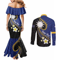 Personalised Nauru Couples Matching Mermaid Dress and Long Sleeve Button Shirt Naoero Proud Plumeria