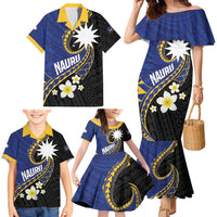 Personalised Nauru Family Matching Mermaid Dress and Hawaiian Shirt Naoero Proud Plumeria