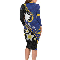 Personalised Nauru Long Sleeve Bodycon Dress Naoero Proud Plumeria LT01 - Polynesian Pride