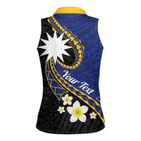Personalised Nauru Women Sleeveless Polo Shirt Naoero Proud Plumeria