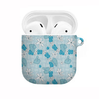 Hawaii Anthurium Tiare Pikake Lei AirPods Case UliUli Lauhala Art Pattern LT01 Blue - Polynesian Pride