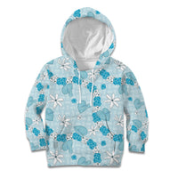 Hawaii Anthurium Tiare Pikake Lei Kid Hoodie UliUli Lauhala Art Pattern LT01 Hoodie Blue - Polynesian Pride