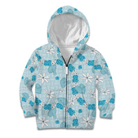 Hawaii Anthurium Tiare Pikake Lei Kid Hoodie UliUli Lauhala Art Pattern LT01 Zip Hoodie Blue - Polynesian Pride