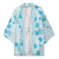 Hawaii Anthurium Tiare Pikake Lei Kimono UliUli Lauhala Art Pattern LT01 Unisex Blue - Polynesian Pride