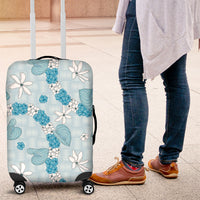 Hawaii Anthurium Tiare Pikake Lei Luggage Cover UliUli Lauhala Art Pattern LT01 Blue - Polynesian Pride