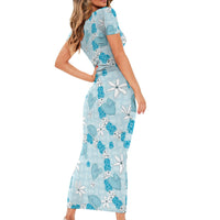 Hawaii Anthurium Tiare Pikake Lei Short Sleeve Bodycon Dress UliUli Lauhala Art Pattern LT01 - Polynesian Pride