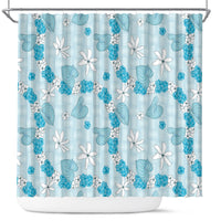 Hawaii Anthurium Tiare Pikake Lei Shower Curtain UliUli Lauhala Art Pattern LT01 Blue - Polynesian Pride