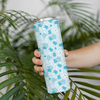 Hawaii Anthurium Tiare Pikake Lei Skinny Tumbler UliUli Lauhala Art Pattern LT01 - Polynesian Pride