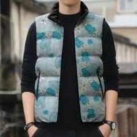 Hawaii Anthurium Tiare Pikake Lei Sleeveless Puffer Jacket UliUli Lauhala Art Pattern LT01 - Polynesian Pride