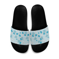 Hawaii Anthurium Tiare Pikake Lei Slide Sandals UliUli Lauhala Art Pattern LT01 Blue - Polynesian Pride