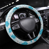 Hawaii Anthurium Tiare Pikake Lei Steering Wheel Cover UliUli Lauhala Art Pattern LT01 Universal Fit Blue - Polynesian Pride
