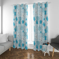 Hawaii Anthurium Tiare Pikake Lei Window Curtain UliUli Lauhala Art Pattern LT01 With Grommets Blue - Polynesian Pride