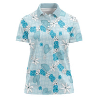 Hawaii Anthurium Tiare Pikake Lei Women Polo Shirt UliUli Lauhala Art Pattern