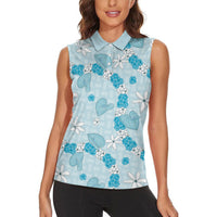 Hawaii Anthurium Tiare Pikake Lei Women Sleeveless Polo Shirt UliUli Lauhala Art Pattern LT01 - Polynesian Pride