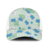 Hawaii Anthurium Tiare Pikake Lei Baseball Net Cap Omaomao Lauhala Art Pattern LT01 One Size White Green - Polynesian Pride