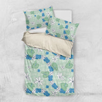 Hawaii Anthurium Tiare Pikake Lei Bedding Set Omaomao Lauhala Art Pattern LT01 US Twin 172cm x 218cm Green - Polynesian Pride