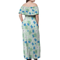Hawaii Anthurium Tiare Pikake Lei Off Shoulder Maxi Dress Omaomao Lauhala Art Pattern LT01 - Polynesian Pride