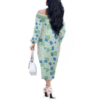 Hawaii Anthurium Tiare Pikake Lei Off The Shoulder Long Sleeve Dress Omaomao Lauhala Art Pattern LT01 - Polynesian Pride