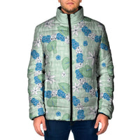 Hawaii Anthurium Tiare Pikake Lei Padded Jacket Omaomao Lauhala Art Pattern LT01 Men Green - Polynesian Pride