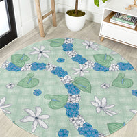 Hawaii Anthurium Tiare Pikake Lei Round Carpet Omaomao Lauhala Art Pattern LT01 Green - Polynesian Pride