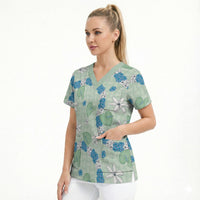 Hawaii Anthurium Tiare Pikake Lei Scrub Top Omaomao Lauhala Art Pattern LT01 - Polynesian Pride