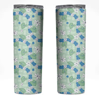 Hawaii Anthurium Tiare Pikake Lei Skinny Tumbler Omaomao Lauhala Art Pattern LT01 Green - Polynesian Pride