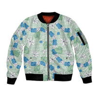Hawaii Anthurium Tiare Pikake Lei Sleeve Zip Bomber Jacket Omaomao Lauhala Art Pattern LT01 Unisex Green - Polynesian Pride