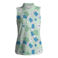Hawaii Anthurium Tiare Pikake Lei Women Sleeveless Polo Shirt Omaomao Lauhala Art Pattern LT01 Female Green - Polynesian Pride