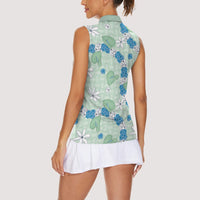 Hawaii Anthurium Tiare Pikake Lei Women Sleeveless Polo Shirt Omaomao Lauhala Art Pattern LT01 - Polynesian Pride