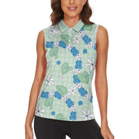 Hawaii Anthurium Tiare Pikake Lei Women Sleeveless Polo Shirt Omaomao Lauhala Art Pattern LT01 - Polynesian Pride