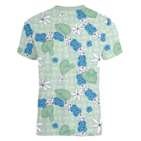 Hawaii Anthurium Tiare Pikake Lei Women V-Neck T-Shirt Omaomao Lauhala Art Pattern LT01 - Polynesian Pride