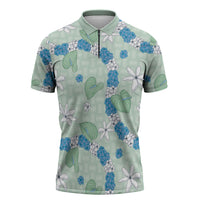 Hawaii Anthurium Tiare Pikake Lei Zipper Polo Shirt Omaomao Lauhala Art Pattern LT01 Green - Polynesian Pride