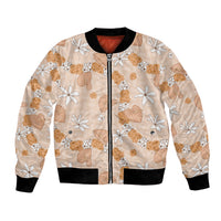 Hawaii Anthurium Tiare Pikake Lei Bomber Jacket Alani Lauhala Art Pattern LT01 Unisex Orange - Polynesian Pride